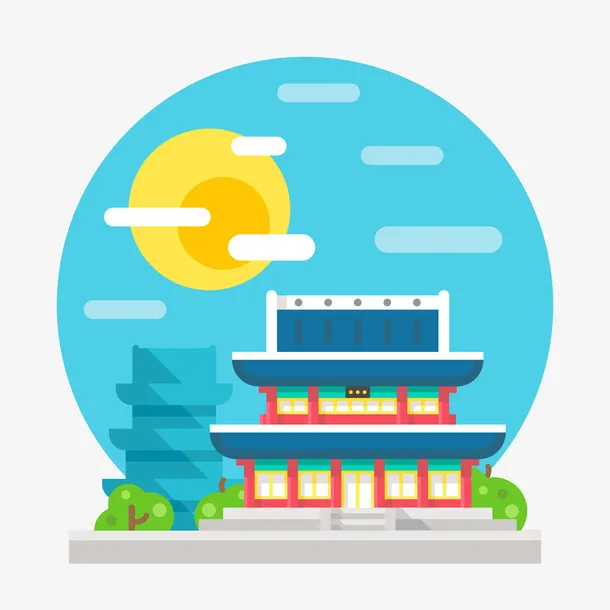 韩国昌德宫扁平元素免抠
