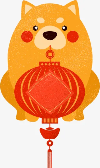卡通黄色灯笼小狗免抠