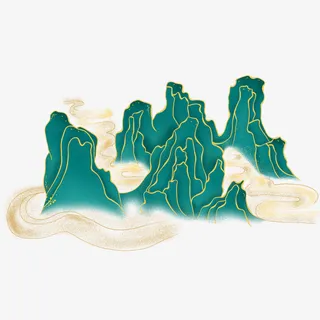 中国风烫金山水元素免抠
