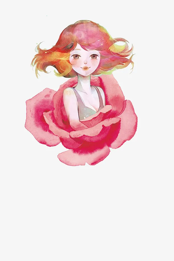 三八节装饰插图水彩手绘人物插画免抠