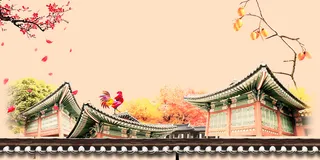 中国风水彩古建筑春节背景素材高清