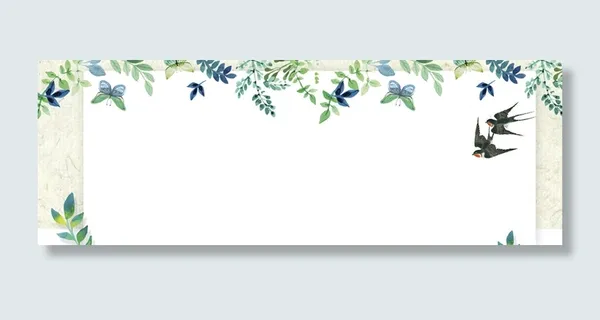 夏季新品上新绿叶燕子文艺简约白色背景高清