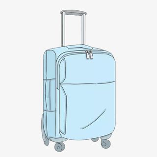 手绘描边蓝色行李箱免抠