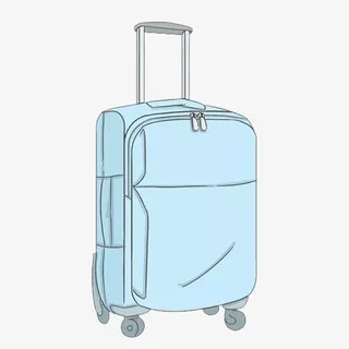 手绘描边蓝色行李箱免抠