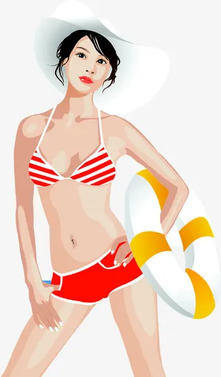 卡通夏日比基尼插画效果免抠