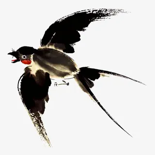 中国水墨绘画飞鸟免抠