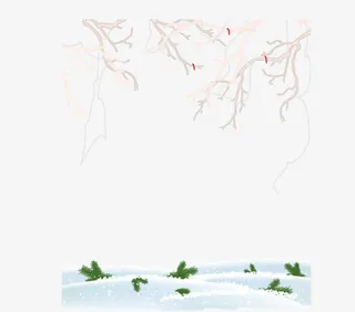 矢量雪地树枝免抠