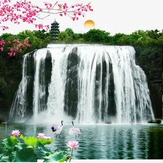 青山绿水瀑布流景区免抠