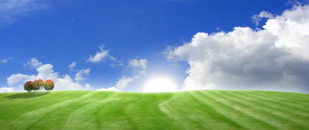 清新草地白云海报背景