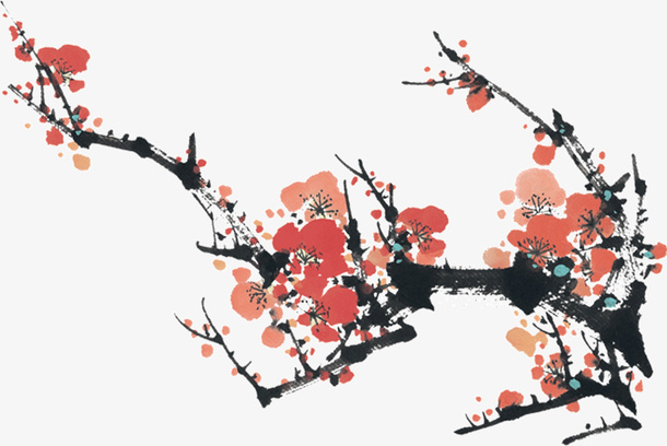 水墨画桃花免抠