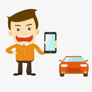 拿着手机叫出租车的卡通人物免抠