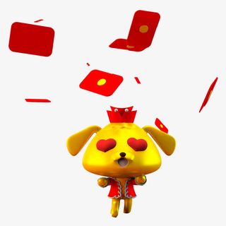 卡通新年金色小狗红包免抠