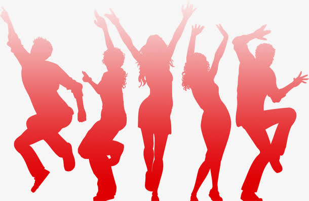 红色狂欢剪影元旦海报免抠