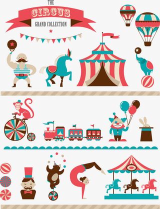 时尚马戏团元素矢量素材,免抠