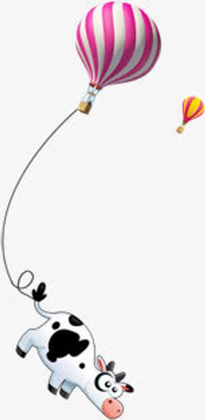 卡通条纹热气球奶牛免抠