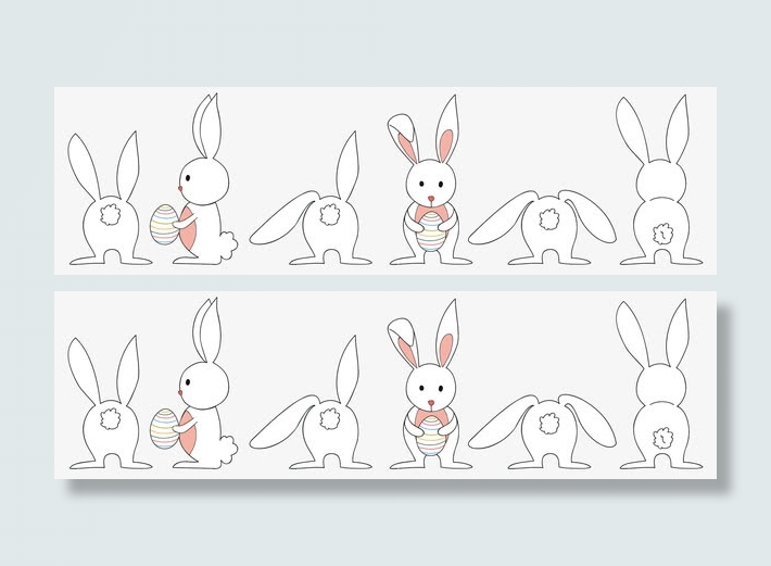 手绘可爱小白兔边角装饰免抠