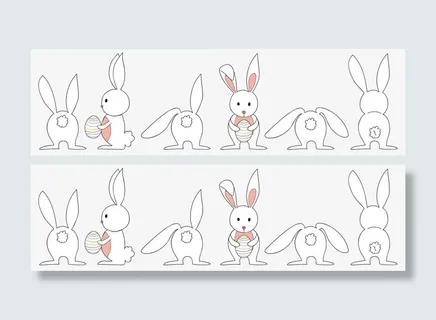 手绘可爱小白兔边角装饰免抠
