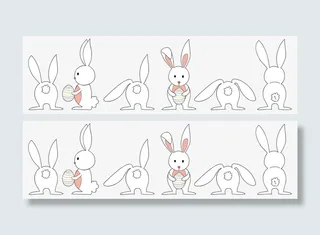 手绘可爱小白兔边角装饰免抠