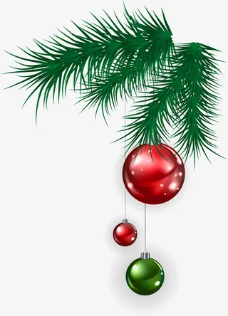 圣诞节绿色松叶装饰免抠