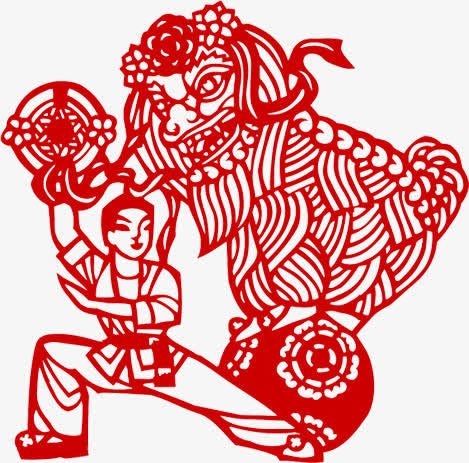红色中国风人物剪纸免抠