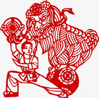 红色中国风人物剪纸免抠