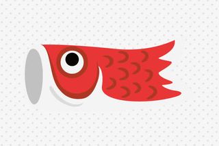 卡通风格红色单个鲤鱼旗免抠