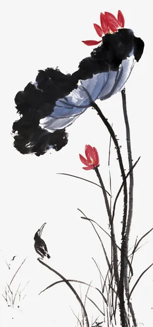 水墨荷花图案免抠