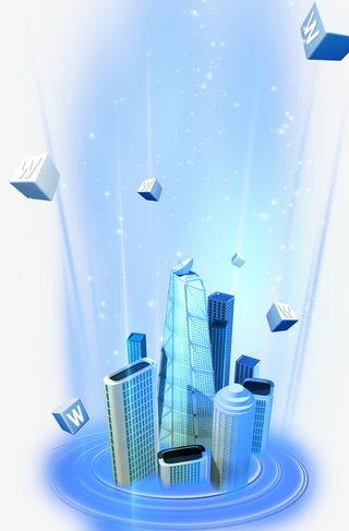 立体建筑蓝色背景