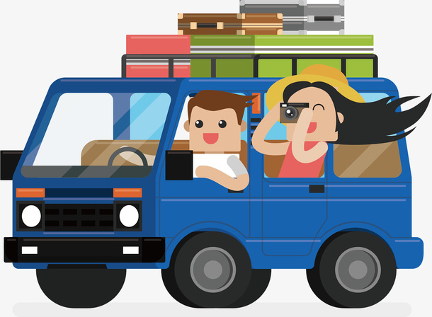 踏青，春天，车，旅行免抠背景场景背景元素