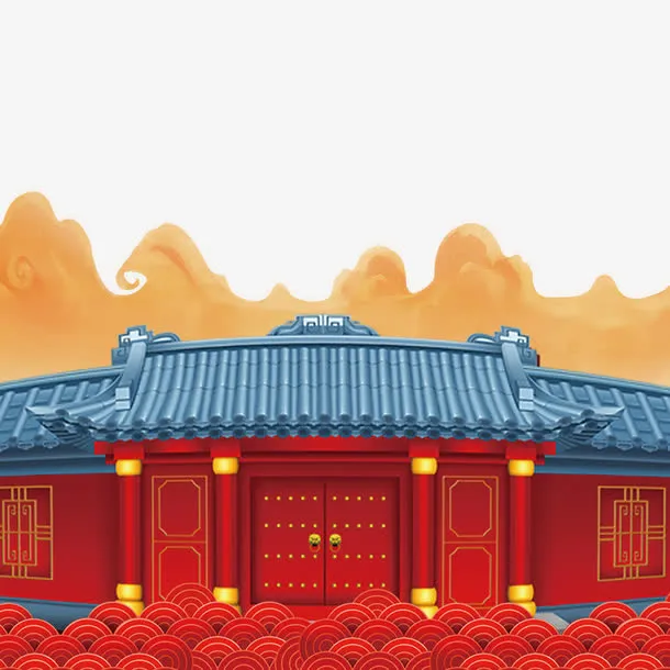 红色喜庆大门节日元素免抠