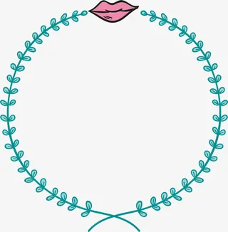 绿叶红唇圆形装饰边框免抠