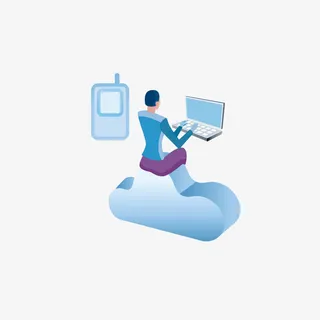 矢量卡通扁平化男子云同步png免抠