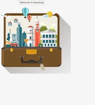 旅行箱风景免抠