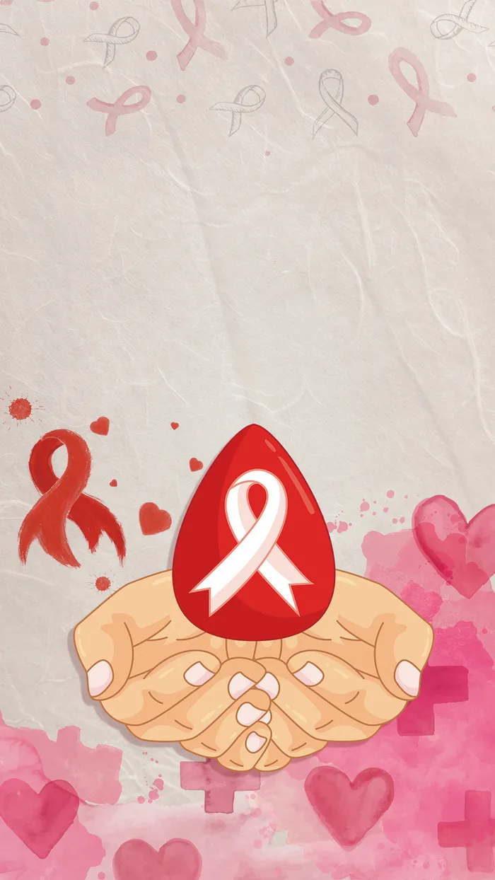水彩手绘粉色艾滋病红丝带H5背景素材高清