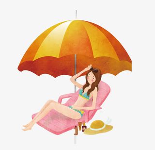 卡通沙滩女孩免抠
