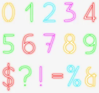 霓虹数字与符号设计矢量素材免抠