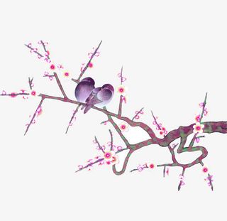 花鸟国画一对小鸟矢量图免抠