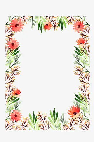 水彩春天气息花藤边框免抠