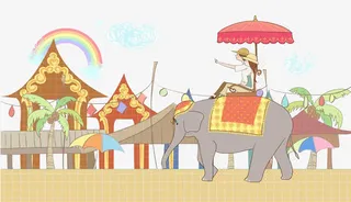 卡通情侣骑大象免抠