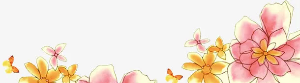 春天黄粉色水彩花朵免抠