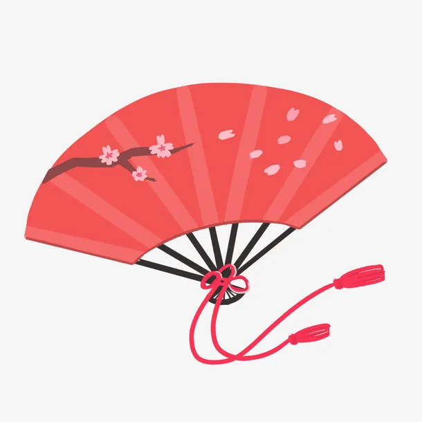 一把红色日式折扇免抠