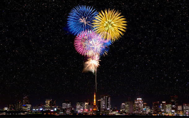 新年霓虹绽放烟花免抠