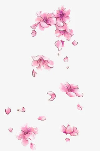 手绘水墨粉红色的桃花免抠