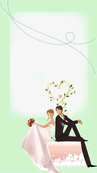 淡绿色梦幻婚纱相框免抠