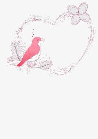 素雅鸟儿爱心花纹边框矢量素免抠