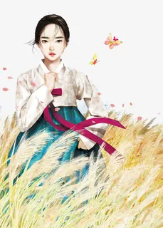 朝鲜女孩插画免抠