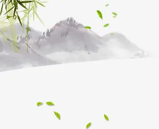 水墨山水漂浮树叶免抠
