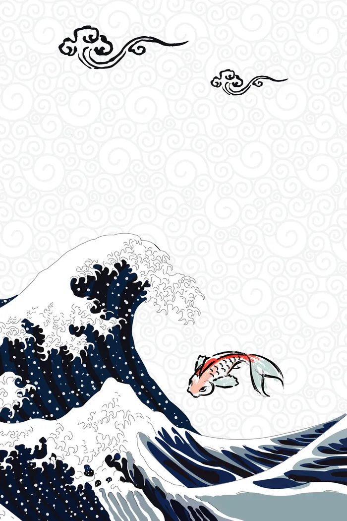 矢量日式古典浮世绘锦鲤背景高清