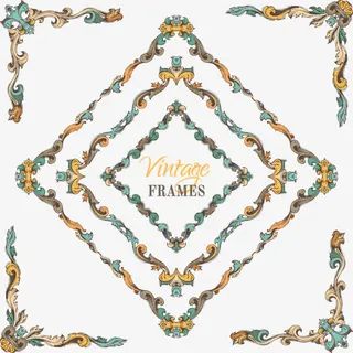 欧式菱形复古花纹边框矢量素材免抠