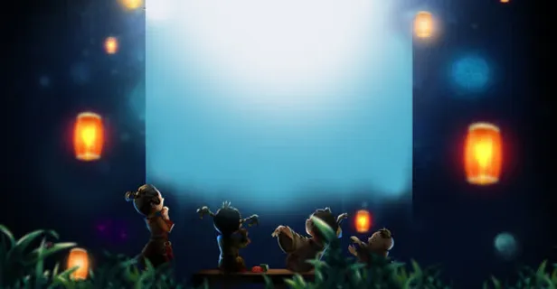 卡通放孔明灯的孩子海报背景